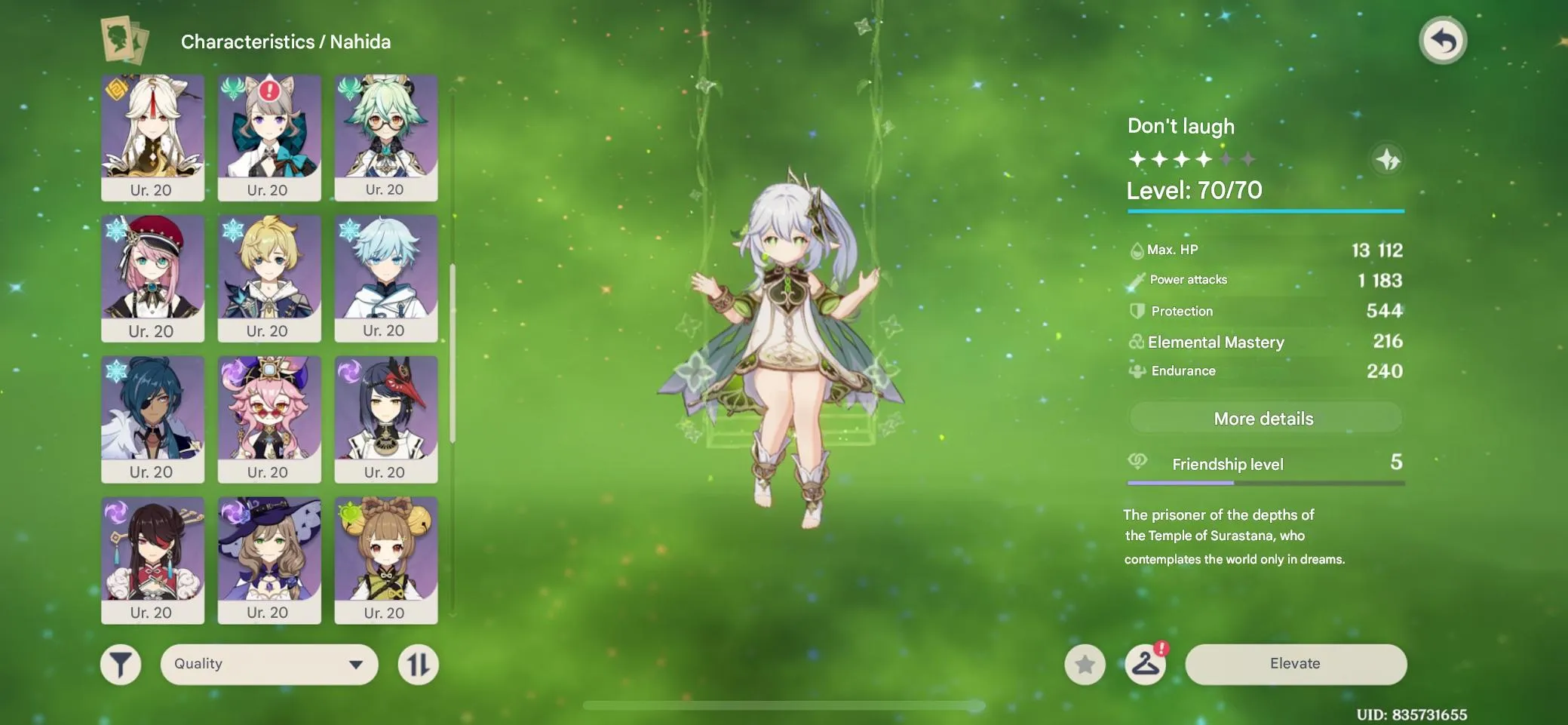 GI1393 Ayaka, Furina, Kazuha, Shenhe, Nahida |  Adventure Rank 35 